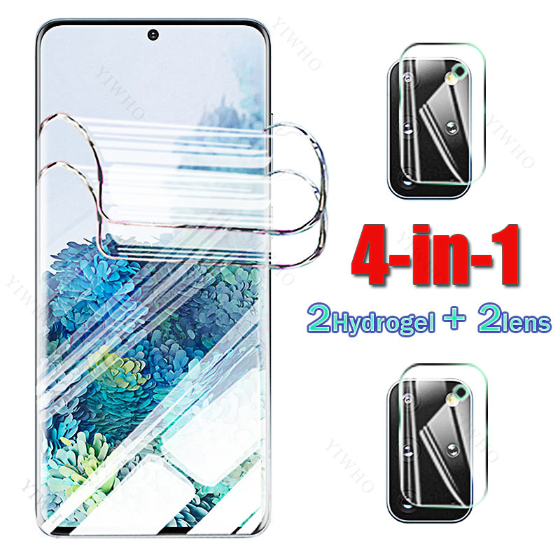 Protecteur d'écran 4 en 1 pour Samsung Galaxy S20 + Plus 5G, film hydrogel souple, couverture complète 3D pour Samsung S 20 + 20Plus, objectif d'appareil photo n° 1