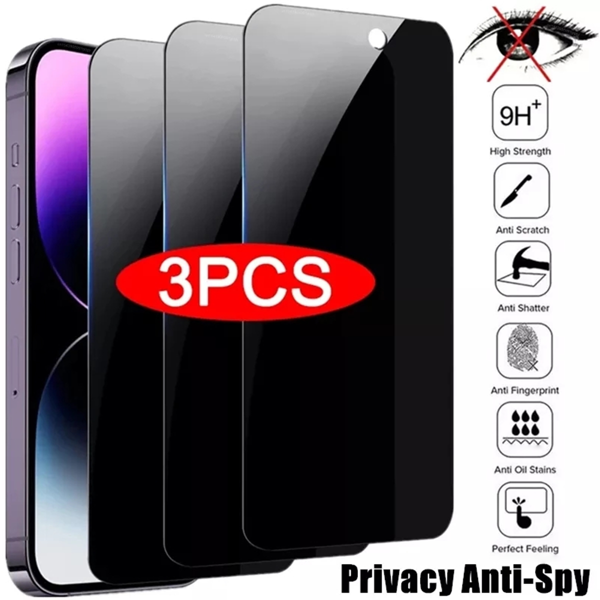 Protecteur d'écran de confidentialité pour iPhone, verre anti-espion pour iPhone 13 Pro Max 11 12 Mini XS Poly 7 8 Plus SE 2022, 3 pièces n° 1