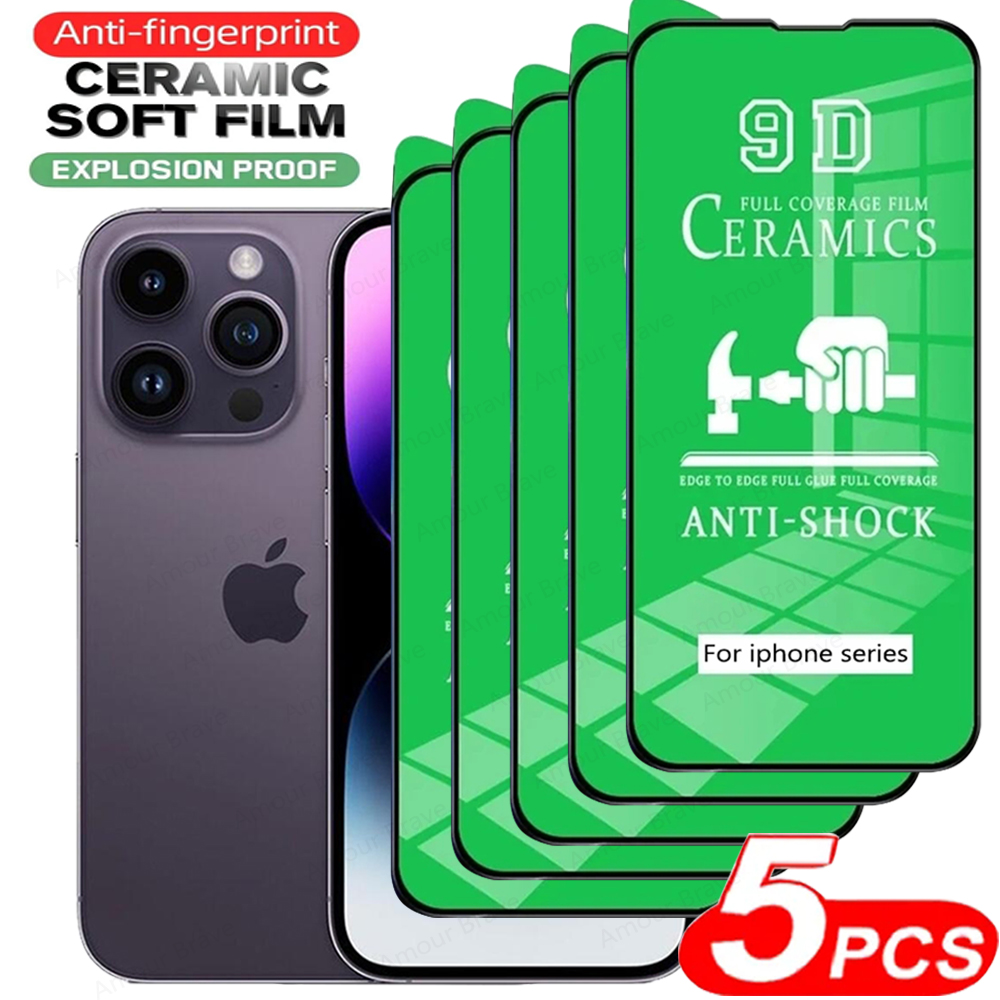 Film en céramique HD pour iPhone, protecteur d'écran pour iPhone 14, 13, 12, 11 Pro Max, Mini XS, Poly 7, 8 Plus, pas de film de verre, 5 pièces n° 1