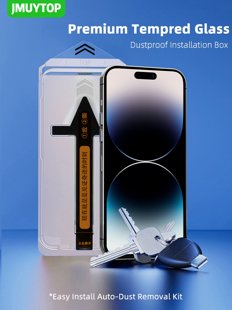 Protecteur d'écran Premium pour iPhone, verre guatémaltèque, couverture complète, kit de dépoussiérage automatique, installation facile, 15, 14, 13, 12, 11 Pro Plus Max n° 1