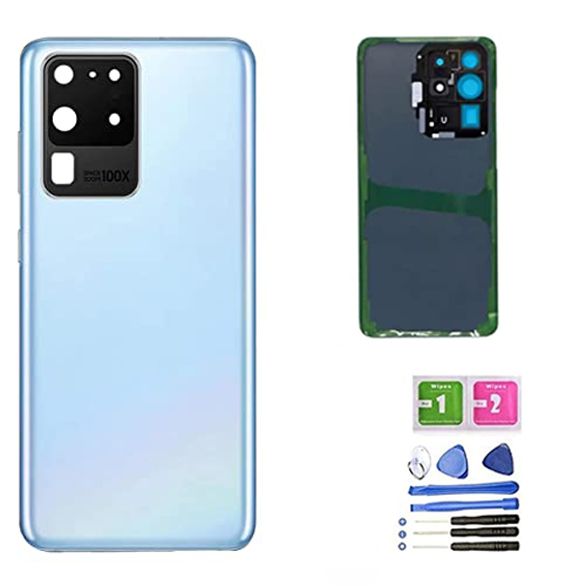 Coque arrière de remplacement en verre pour Samsung Galaxy S20 S20 Plus Ultra, avec objectif d'appareil photo pré-installé et kit d'outils n° 1