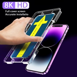 Protecteur d'écran pour iPhone, verre Guatemala, couvercle de montage 11% ment, verre 8K HD, 15, 14, 13, 12, 11, Plus, Pro Max