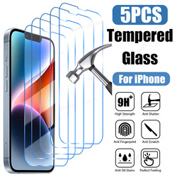 Protecteur d'Écran en Verre pour iPhone, 5 Pièces, pour Modèles 14 13 15 12 11 Pro Max 13 12 Mini 15 14 Plus Poly XS Max SE 2020