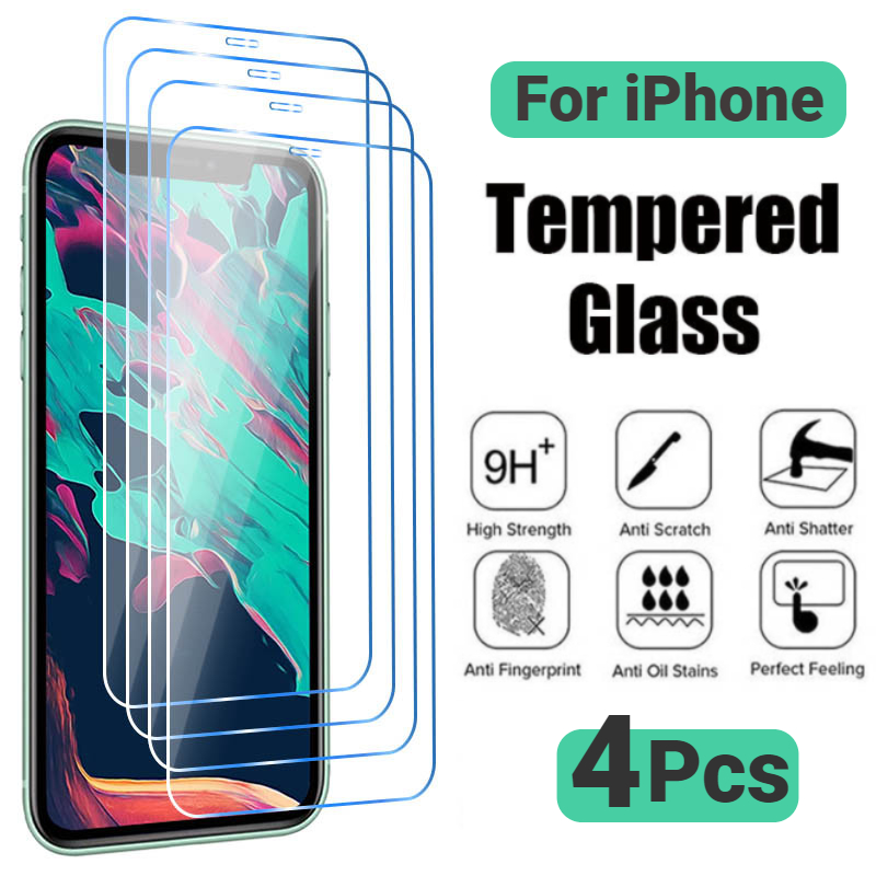 Protecteur d'écran en verre pour iPhone, verre Guatemala pour iPhone 12, 14, 13, 11 Plus, 11, 12, 13 Pro Max, Mini, Poly XS, X, 2023, 4 pièces n° 1