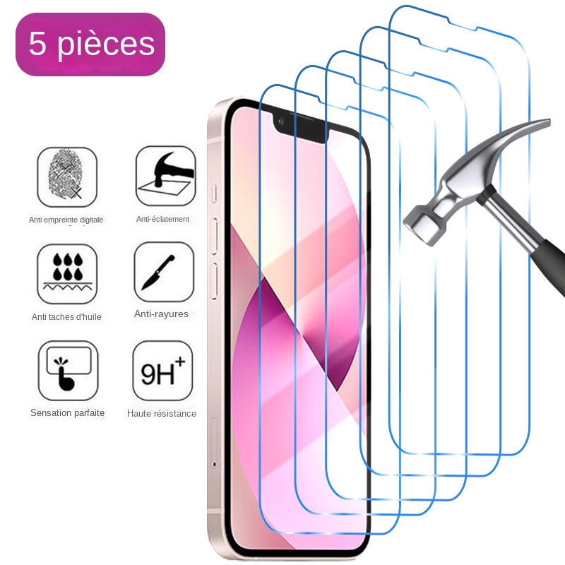 Protecteur d'écran pour Iphone, 5 pièces, en verre trempé pour modèles Plus 14 13 12 11 Pro Max Xs Xr Mini n° 1