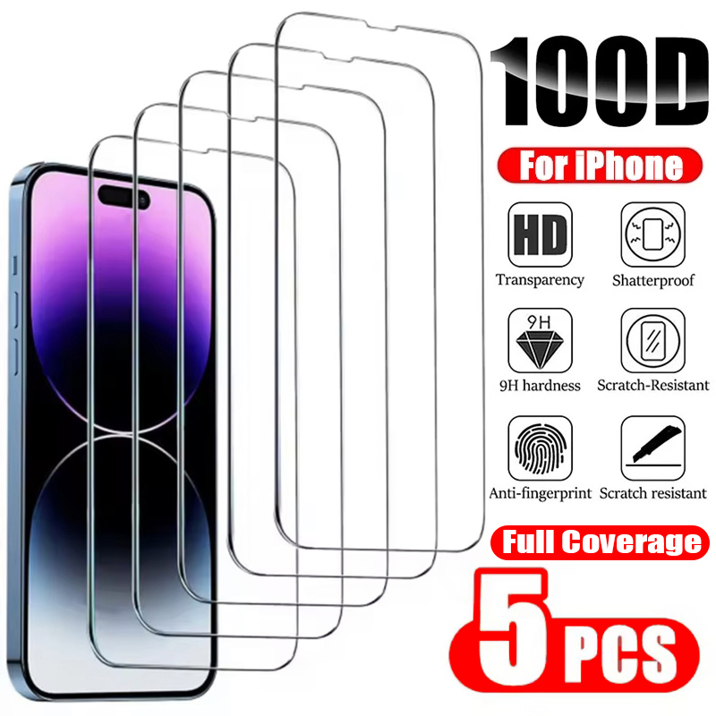 Protecteur d'écran en verre pour iPhone, verre Guatemala pour iPhone 14, 13, 12, 11 Pro Max, 11, 13Mini, 7, 8, 14 Plus, SE, X, XS Poly 14Pro, 5 pièces n° 1