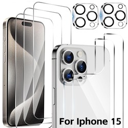Film de protection 3 en 1 en verre guatémaltèque pour iPhone 15 Pro Max, protecteur d'écran avant et arrière avec caméra small picture n° 1