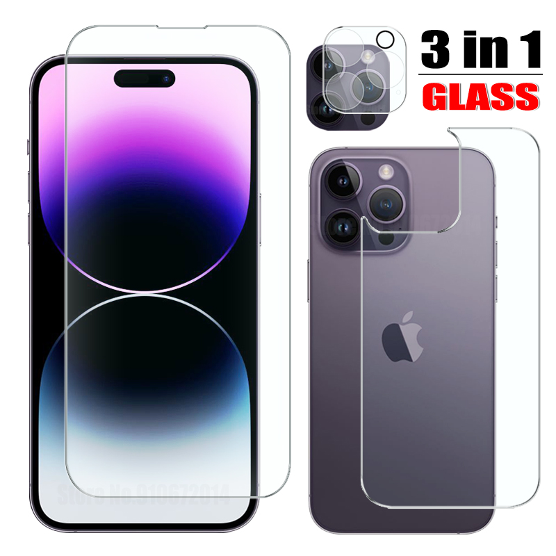 Protecteur d'écran 3 en 1 pour iPhone, verre d'objectif 3D avant et arrière, iPhone 13 Pro Max, 12, 13 Mini, 14 Plus n° 1