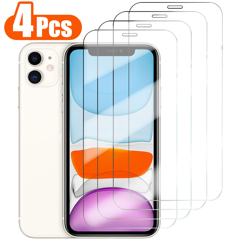 Protecteur d'écran pour iPhone, couverture complète, verre de protection pour iPhone 13, 12, 11, 14 Pro, 6s, 7, 8 Plus, 5s, 14, Poly XS MAX, 4 pièces n° 1