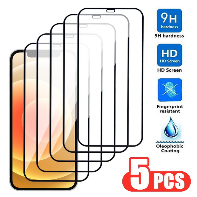 Verre de protection 9H pour Apple iPhone, protecteur d'écran en poly pour iPhone 12, 13 Mini, 14, 15 Plus, 11 Pro Max, X, XS, SE 2020, 2022 Film, 5 pièces n° 1