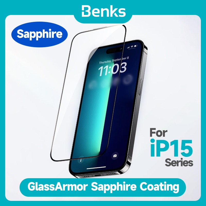 Benks GlassArmor Sapphire Coated Screen Protector, iPhone 15 Pro Max, Apple 14ProMax HD VPN, Verre résistant aux chutes, F n° 1