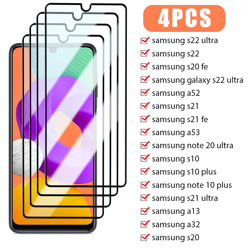 Protecteur d'écran à couverture complète, en verre trempé pour Sansung S22 S21 S20 FE 5G A72 A52 A04 A73 A33 A23 A13 5G, 4 pièces n° 1