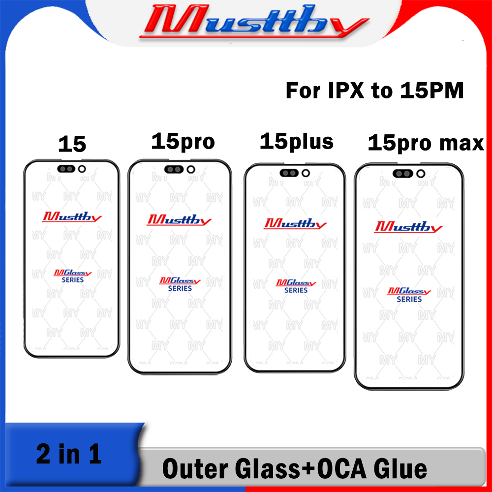 Musttby-Verre d'écran tactile ORI avec colle OCA, remplacement de l'objectif extérieur, compatible avec iPhone 15, 15Pro Max, 14 Plus, 13, 12, 11 Pro, similaire à 1:1, 5 pièces n° 1