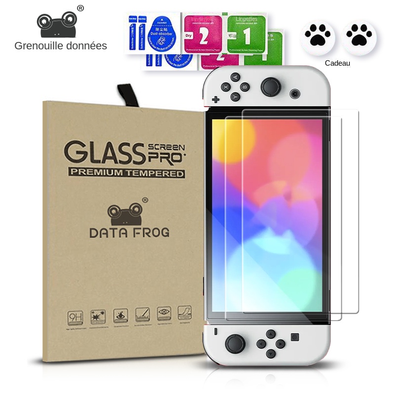 DATA FROG – protecteur d'écran en verre trempé, 2 pièces, Film en verre transparent pour Nintendo Switch OLED 9H HD n° 1