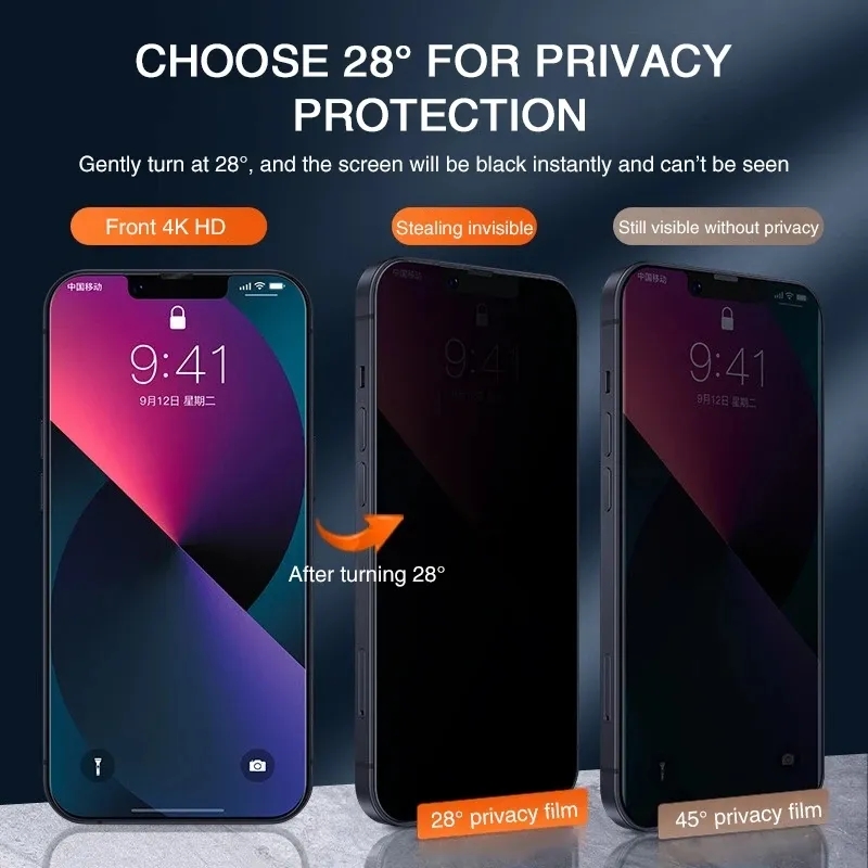 Protecteur d'écran de confidentialité pour iPhone, verre de protection anti-espion pour iPhone 14 13 11 12 Pro Max Mini 7 8 Plus 15 X Poly XS MAX, 1 à 4 pièces n° 3