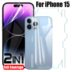 Protecteur d'écran à couverture complète pour iPhone 15, 15Plus, 15 Pro, 15 Pro Max, cadre avant et arrière transparent, films souples hydrogel