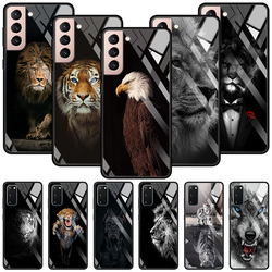 Coque en verre pour Samsung Galaxy, S23, S22, S21, S20, FE Ultra, S10, S9, S8 Plus, Note 20Ultra, 10Plus, loup, chien, chat, oiseau, tigre, animal, discuter