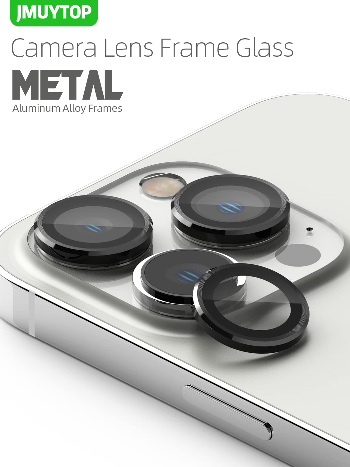 JMUYTOP – protecteur d'objectif de caméra pour iPhone 13 14 Pro Max, métal en alliage d'aluminium avec verre trempé, couverture complète n° 1