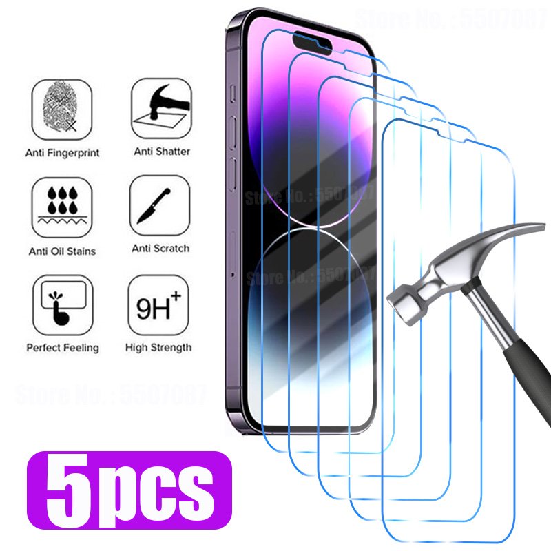 Verre de protection pour iPhone, protecteur d'écran pour iPhone 14 13 12 11 Pro Max Mini X Poly XS Max SE 2020 2022 7 8 6S 6 Plus, 5 pièces n° 1