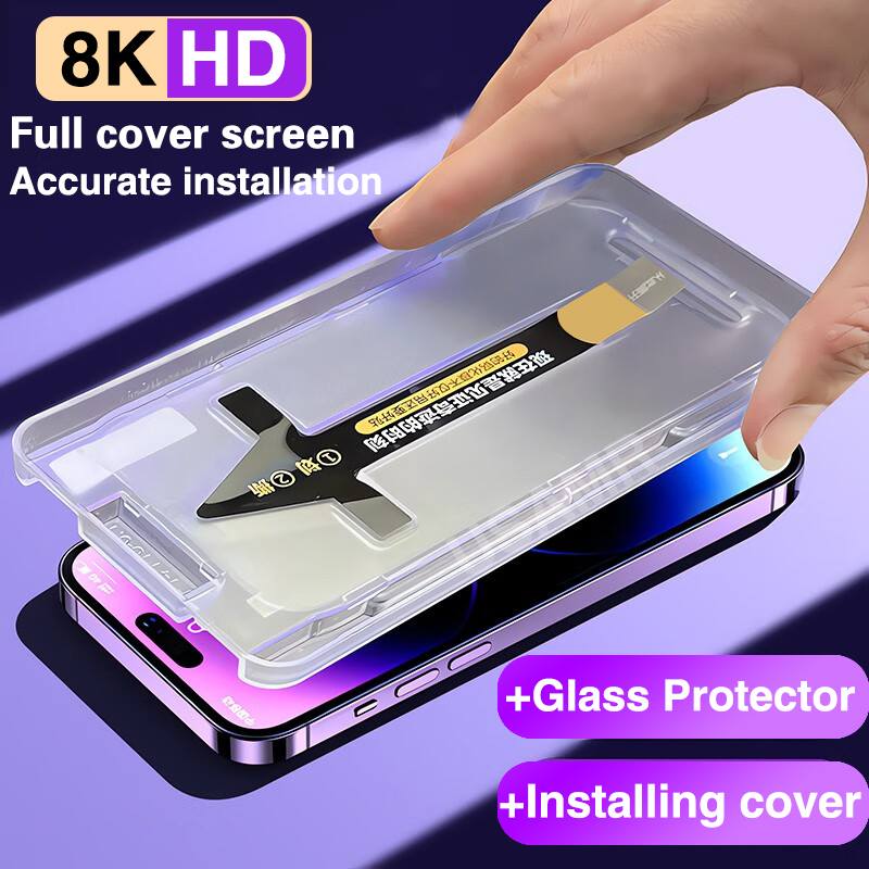 Protecteur d'écran avec couvercle de montage 11% ment, verre guatémaltèque haut de gamme 8K pour iPhone 15, 14, 13, 12, 11 Pro Max, XS MAX, X Poly, 15 Plus n° 1