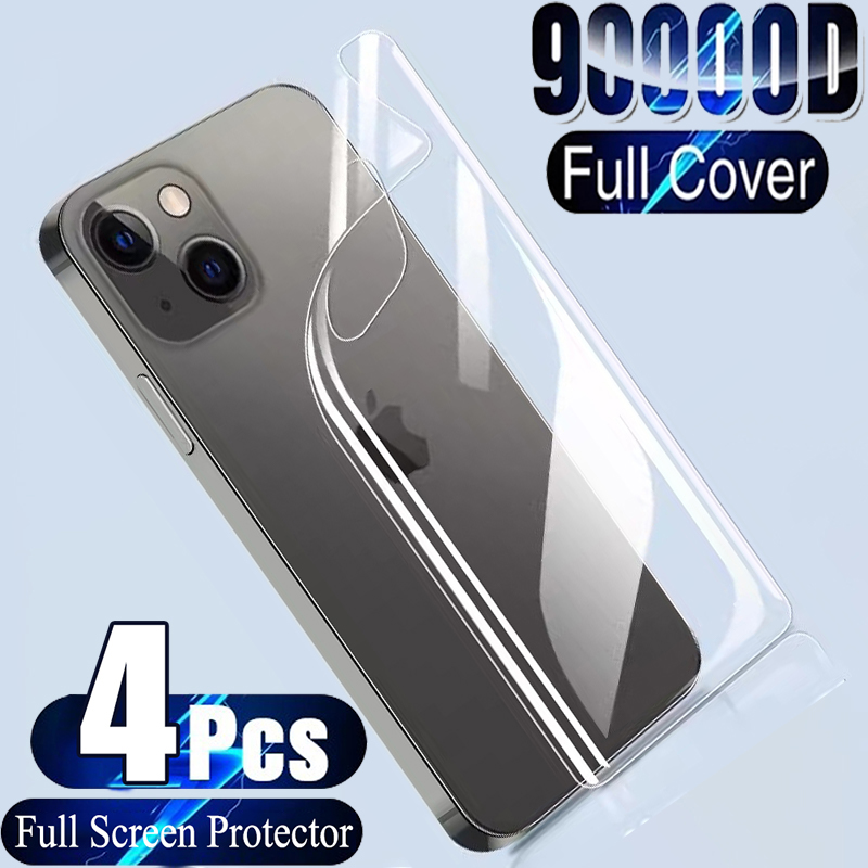 Protecteur d'écran pour iPhone, film arrière souple, pas de verre, 11, 12, 13, 14, 15 Pro Max, Mini, 14, 15 Plus, 4 pièces n° 1