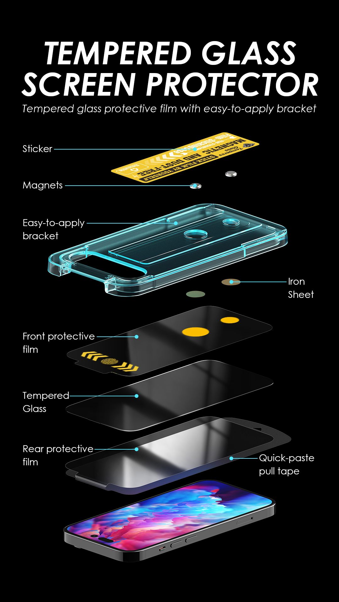 Protecteur d'écran d'installation sans poussière de luxe, verre avec bouchon anti-poussière, iPhone 15 Pro 14 Pro Max, iPhone 13, téléphone portable, nouveau n° 6