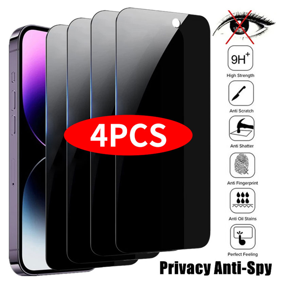 Protecteur d'écran anti-espion pour iPhone, verre de confidentialité pour iPhone 14 Pro Max 7 8 Plus 13 12 11 Pro Max Mini Poly XS X SE, 4 pièces n° 1