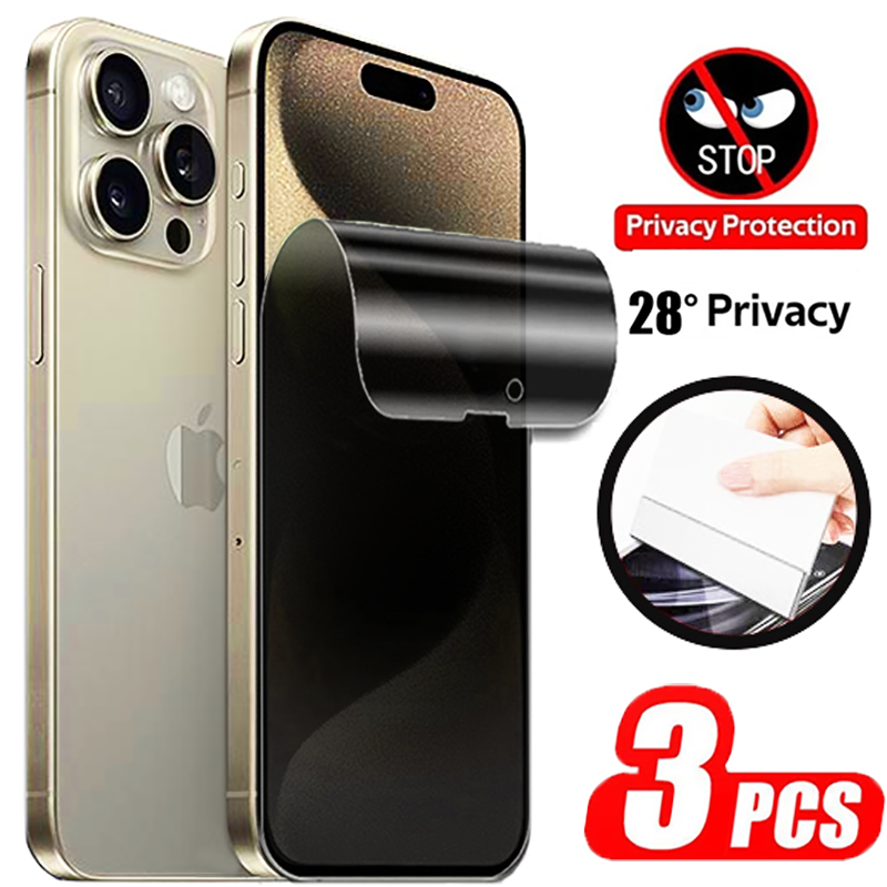 Protecteur d'écran anti-espion pour iPhone, film hydrogel de confidentialité pour iPhone 15 14 11 Pro Max 13 12 Mini 14 8 7 15 Plus XS, film poly, 3 pièces n° 1