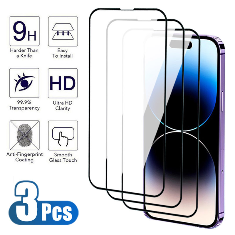 Protecteur d'écran en verre anti-éclatement pour Apple iPhone, film de protection pour iPhone 14 Plus, 13, 12, Mini, 11 Pro, X, Poly, XS Max, Guatemala, 9H, 3 pièces n° 1