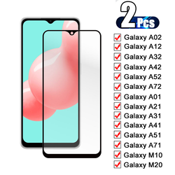 Verre de protection complet 9D pour Samsung Galaxy, film protecteur d'écran, A02, A12, A32, A42, A52, A72, A01, A21, A31, A41, A51, A71, M10, 2 pièces
