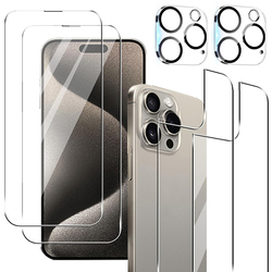 Protecteur d'écran en verre 6 en 1 pour iPhone 15 Pro Max 15 Plus, protection arrière avec lentille d'appareil photo