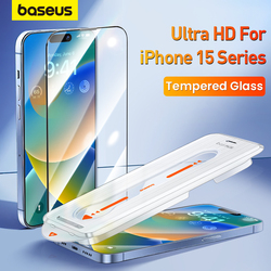 Bas192.- Protecteur d'écran pour iPhone 15 Pro Max Plus, verre ultra HD, anti-poussière, outil d'installation facile, film de protection