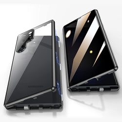 Coque magnétique en métal pour Samsung Galaxy, coque de protection en verre trempé, écran surround complet à 360 °, objectif d'appareil photo, S21, S22, S23 Ultra