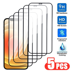 Verre de protection 9H pour Apple iPhone, protecteur d'écran en poly pour iPhone 12, 13 Mini, 14, 15 Plus, 11 Pro Max, X, XS, SE 2020, 2022 Film, 5 pièces