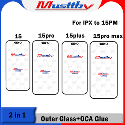 Musttby-Verre d'écran tactile ORI avec colle OCA, remplacement de l'objectif extérieur, compatible avec iPhone 15, 15Pro Max, 14 Plus, 13, 12, 11 Pro, similaire à 1:1, 5 pièces