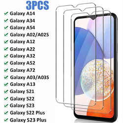 Verre de protection d'écran pour Samsung Galaxy, A14, A34, A54, A02, A12, A52, A72, A03, A13, S21, S22, S23 Plus, 3 pièces