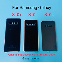 Verre arrière d'origine pour Samsung Galaxy S10 S10 Plus S10 + S10e, couvercle de batterie, panneau de boîtier de porte arrière avec cadre d'objectif en verre pour appareil photo