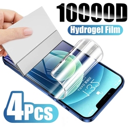 Protecteur d'écran en film hydrogel pour iPhone, 11, 12, 13, 14, 15 Pro Max, 14, 15 Plus, 12, 13 Mini, 13, 14 Pro, Film de couverture complet, 4 pièces