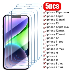 Protecteur d'Écran en Verre pour iPhone, 5 Pièces, pour Modèles 14 13 12 11 Pro Max Mini 14 8 7 6 6S Plus X Poly XS Max SE 2022